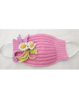 Happy Threads Handmade Crochet Cotton Masks with Floral Motifs- Pink